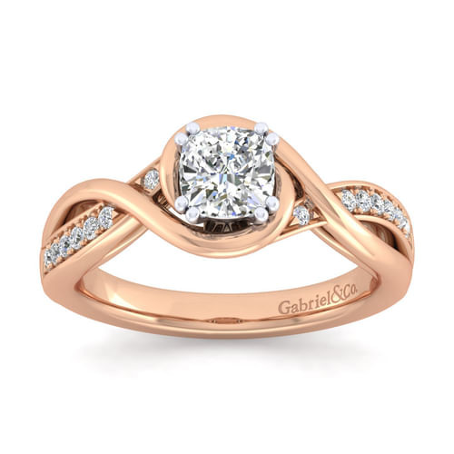 14K White-Rose Gold Cushion Cut Diamond Channel Set Engagement Ring