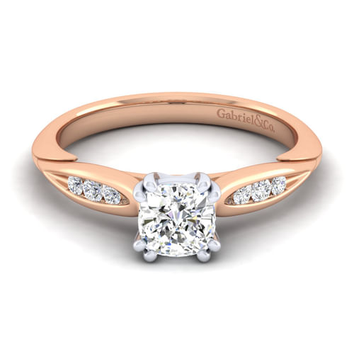 14K White-Rose Gold Cushion Cut Diamond Channel Set Engagement Ring