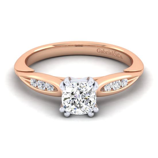 Gabriel - 14K White-Rose Gold Cushion Cut Diamond Channel Set Engagement Ring