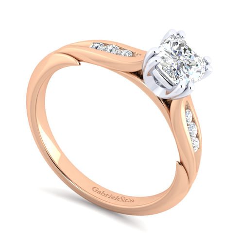 14K White-Rose Gold Cushion Cut Diamond Channel Set Engagement Ring