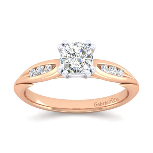 14K White-Rose Gold Cushion Cut Diamond Channel Set Engagement Ring