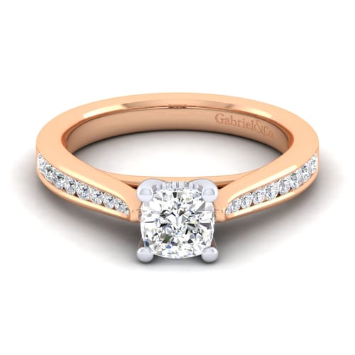 14K White-Rose Gold Cushion Cut Diamond Channel Set Engagement Ring