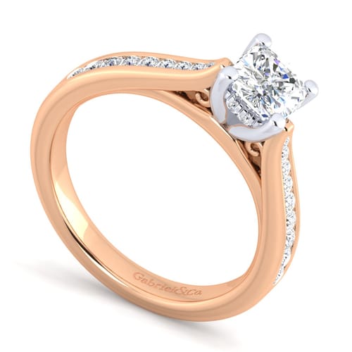 14K White-Rose Gold Cushion Cut Diamond Channel Set Engagement Ring