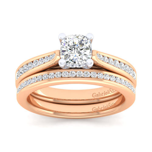 14K White-Rose Gold Cushion Cut Diamond Channel Set Engagement Ring