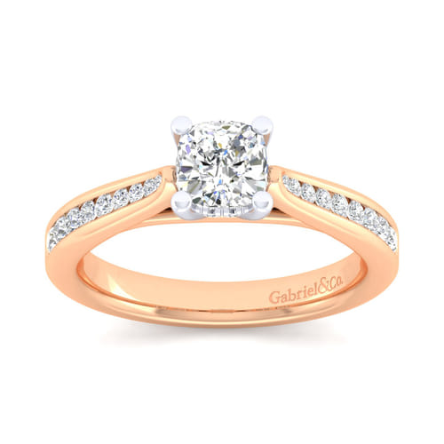 14K White-Rose Gold Cushion Cut Diamond Channel Set Engagement Ring