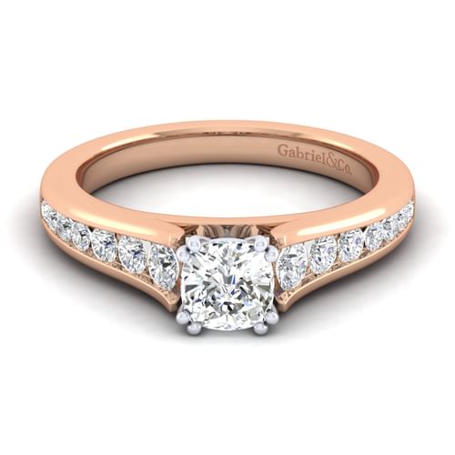 14K White-Rose Gold Cushion Cut Diamond Channel Set Engagement Ring