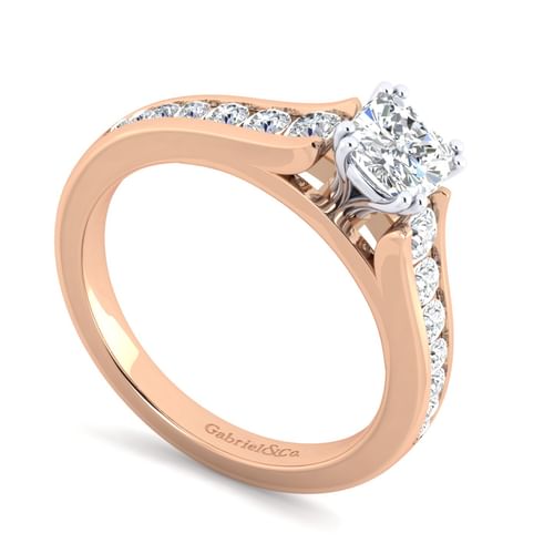 14K White-Rose Gold Cushion Cut Diamond Channel Set Engagement Ring