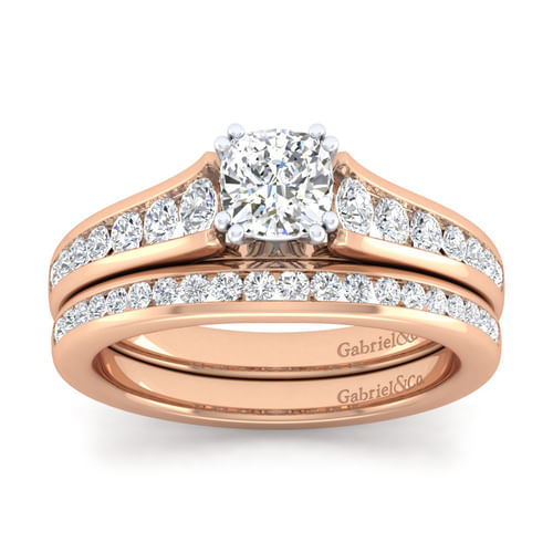14K White-Rose Gold Cushion Cut Diamond Channel Set Engagement Ring