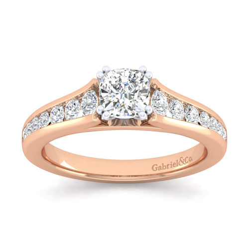 14K White-Rose Gold Cushion Cut Diamond Channel Set Engagement Ring