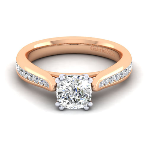 14K White-Rose Gold Cushion Cut Diamond Channel Set Engagement Ring