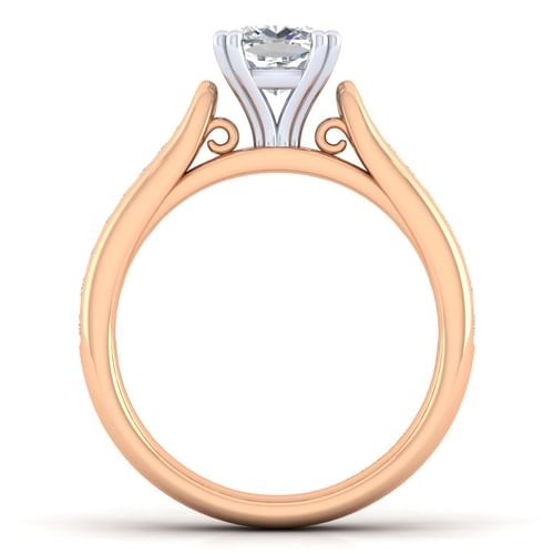 14K White-Rose Gold Cushion Cut Diamond Channel Set Engagement Ring