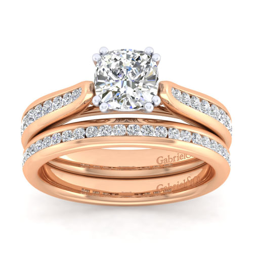 14K White-Rose Gold Cushion Cut Diamond Channel Set Engagement Ring