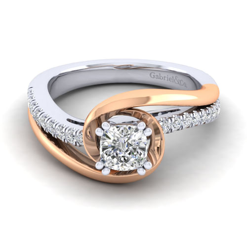 14K White-Rose Gold Cushion Cut Diamond Engagement Ring
