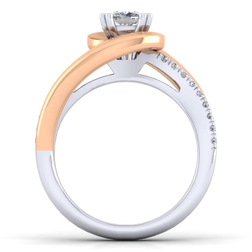 14K White-Rose Gold Cushion Cut Diamond Engagement Ring