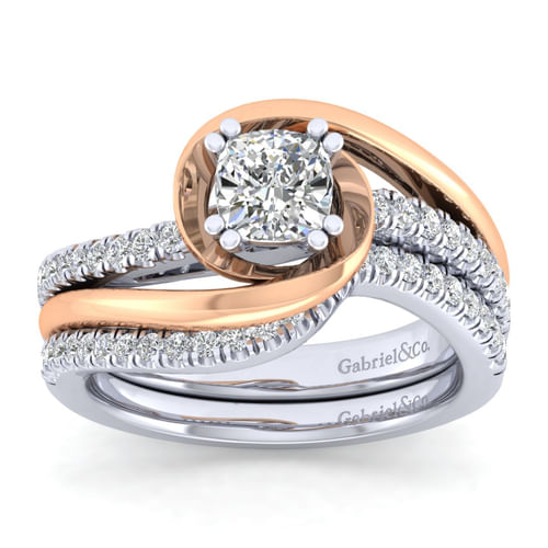 14K White-Rose Gold Cushion Cut Diamond Engagement Ring