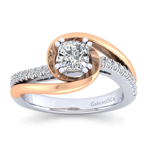 14K White-Rose Gold Cushion Cut Diamond Engagement Ring