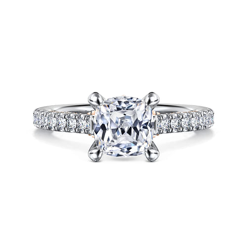 14K White-Rose Gold Cushion Cut Diamond Engagement Ring