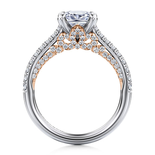 14K White-Rose Gold Cushion Cut Diamond Engagement Ring