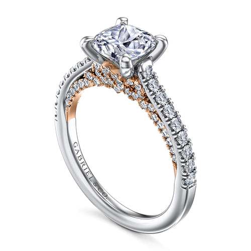 14K White-Rose Gold Cushion Cut Diamond Engagement Ring