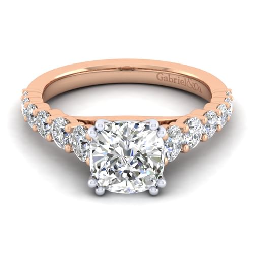 14K White-Rose Gold Cushion Cut Diamond Engagement Ring