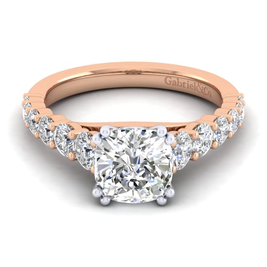 Gabriel - 14K White-Rose Gold Cushion Cut Diamond Engagement Ring