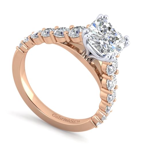 14K White-Rose Gold Cushion Cut Diamond Engagement Ring