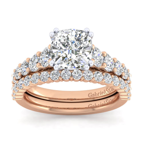 14K White-Rose Gold Cushion Cut Diamond Engagement Ring