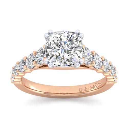 14K White-Rose Gold Cushion Cut Diamond Engagement Ring