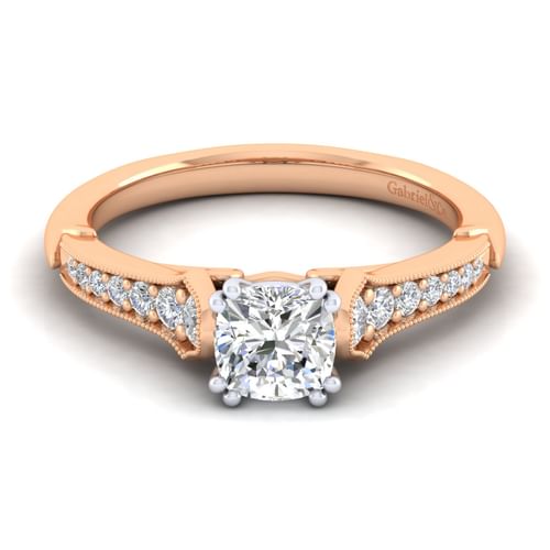 14K White-Rose Gold Cushion Cut Diamond Engagement Ring