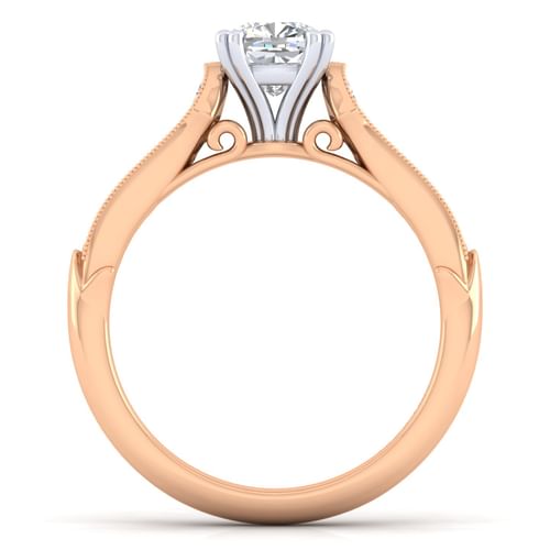 14K White-Rose Gold Cushion Cut Diamond Engagement Ring