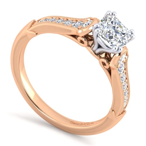 14K White-Rose Gold Cushion Cut Diamond Engagement Ring