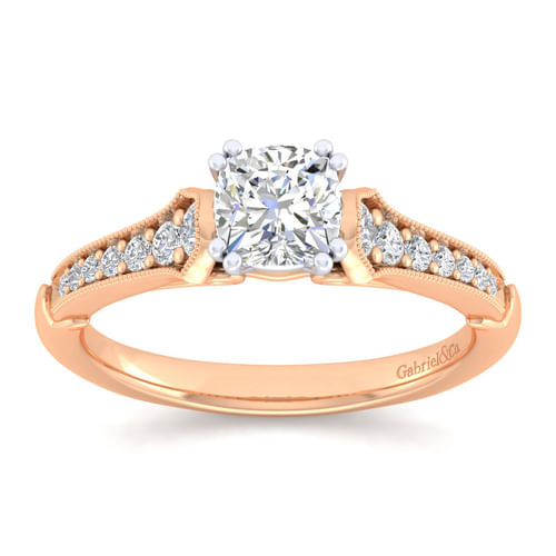 14K White-Rose Gold Cushion Cut Diamond Engagement Ring