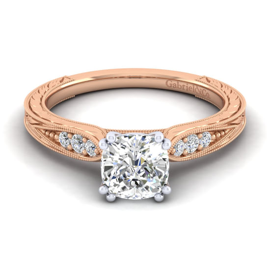 Gabriel - 14K White-Rose Gold Cushion Cut Diamond Engagement Ring