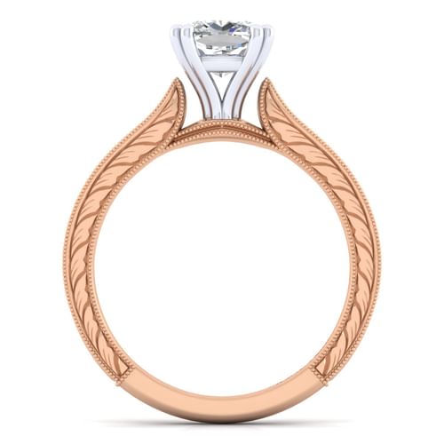 14K White-Rose Gold Cushion Cut Diamond Engagement Ring