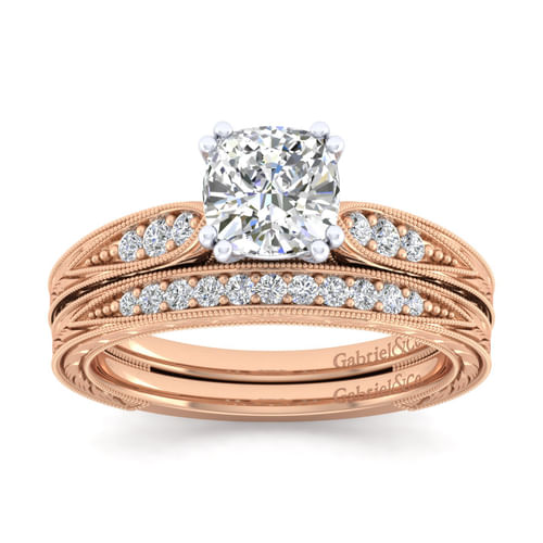 14K White-Rose Gold Cushion Cut Diamond Engagement Ring