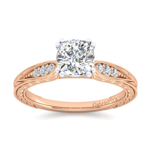 14K White-Rose Gold Cushion Cut Diamond Engagement Ring