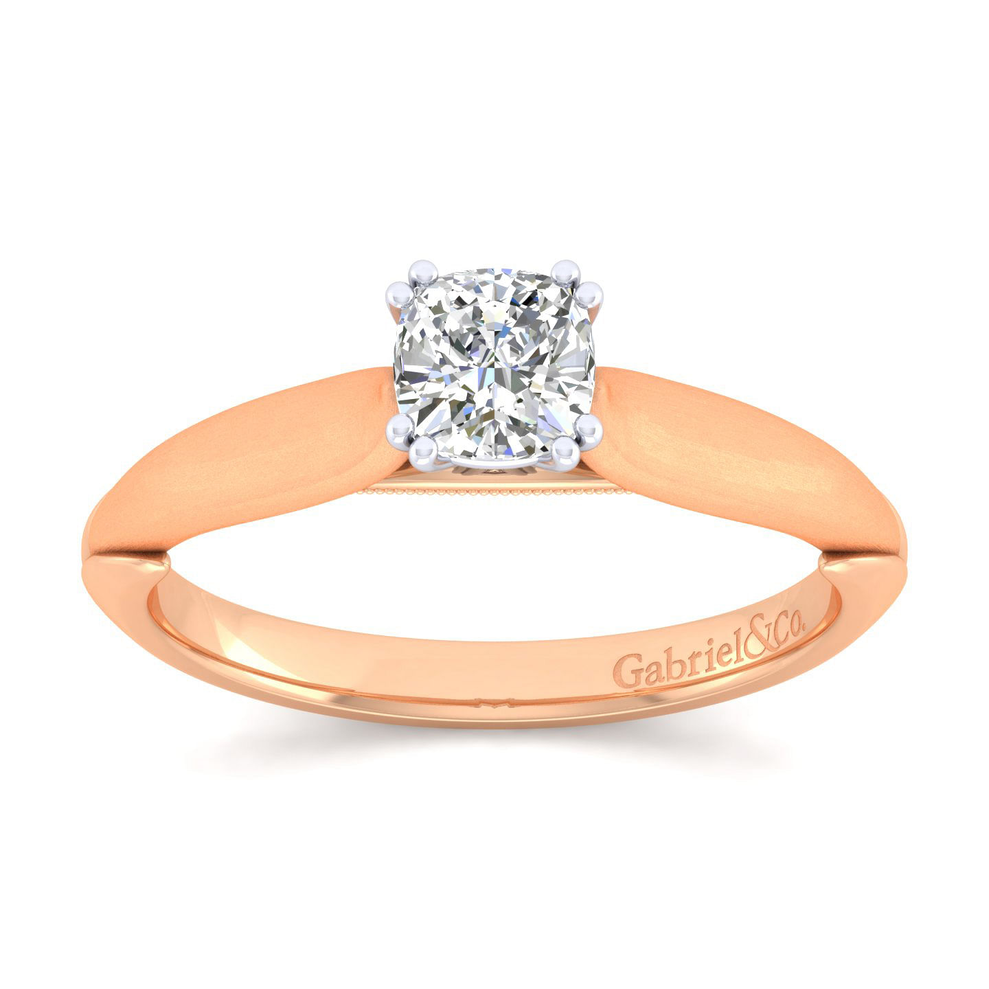 14K White-Rose Gold Cushion Cut Diamond Engagement Ring