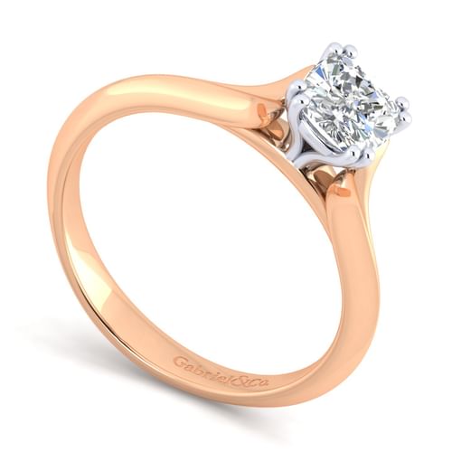 14K White-Rose Gold Cushion Cut Diamond Engagement Ring