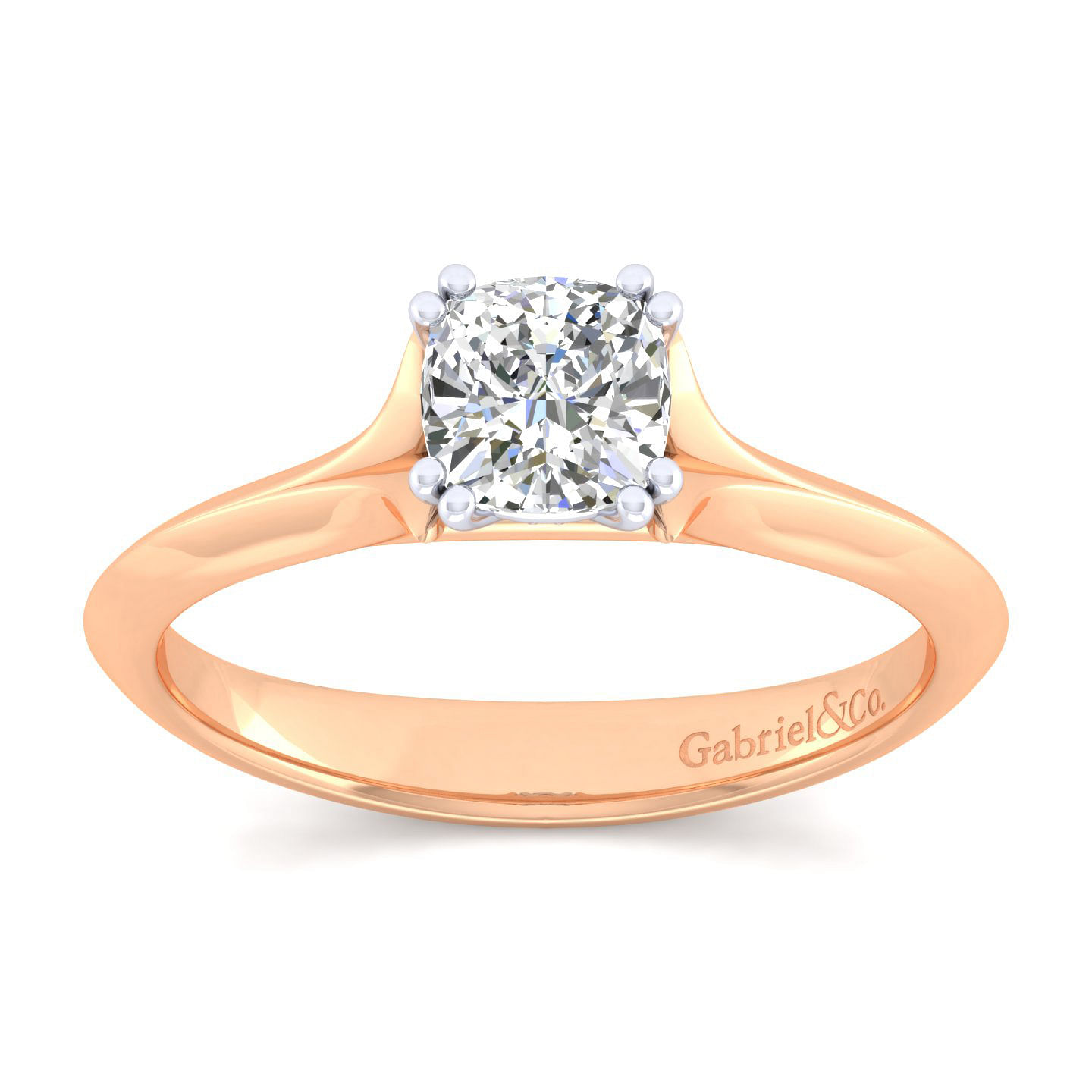 14K White-Rose Gold Cushion Cut Diamond Engagement Ring