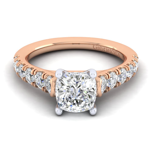 14K White-Rose Gold Cushion Cut Diamond Engagement Ring