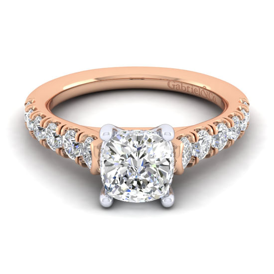 Gabriel - 14K White-Rose Gold Cushion Cut Diamond Engagement Ring