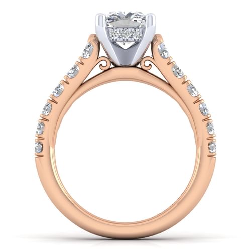 14K White-Rose Gold Cushion Cut Diamond Engagement Ring