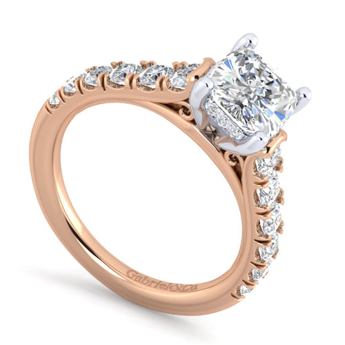 14K White-Rose Gold Cushion Cut Diamond Engagement Ring