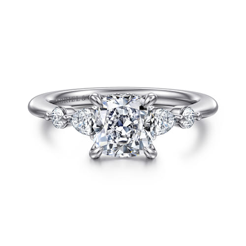 14K White-Rose Gold Cushion Cut Diamond Engagement Ring