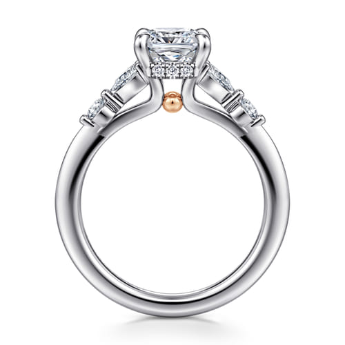 14K White-Rose Gold Cushion Cut Diamond Engagement Ring