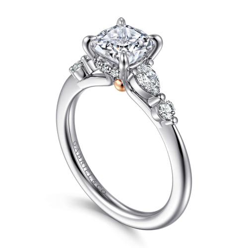 14K White-Rose Gold Cushion Cut Diamond Engagement Ring