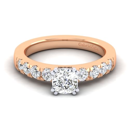 14K White-Rose Gold Cushion Cut Diamond Engagement Ring