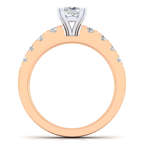 14K White-Rose Gold Cushion Cut Diamond Engagement Ring