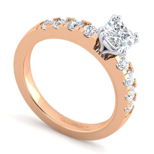 14K White-Rose Gold Cushion Cut Diamond Engagement Ring