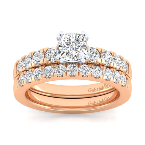 14K White-Rose Gold Cushion Cut Diamond Engagement Ring
